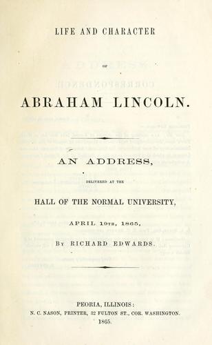 Cover for Life and character of Abraham Lincoln.