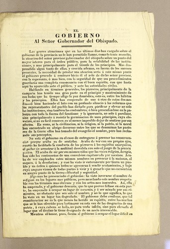 Cover for El gobierno al señor gobernador del Obispado