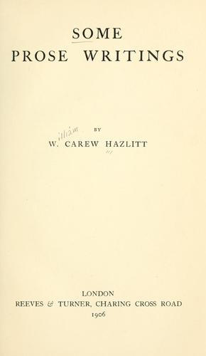 Cover for Some prose writings