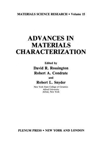 Cover for Advances in Materials Characterization