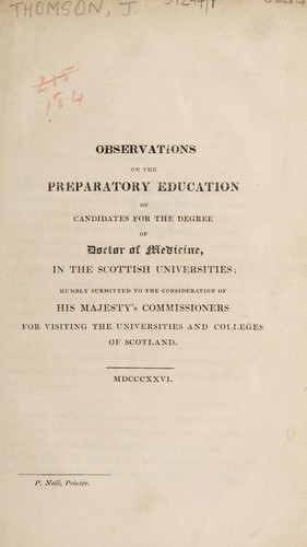 Cover for Observations on the preparatory education of candidates for the degree of Doctor of Medicine, in the Scottish universities ...