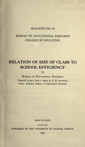 Cover for Relation of size of class to school efficiency