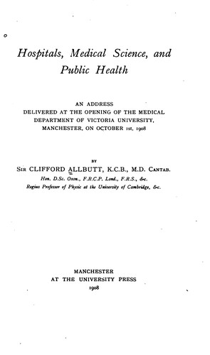 Cover for Hospitals, medical science and public health.