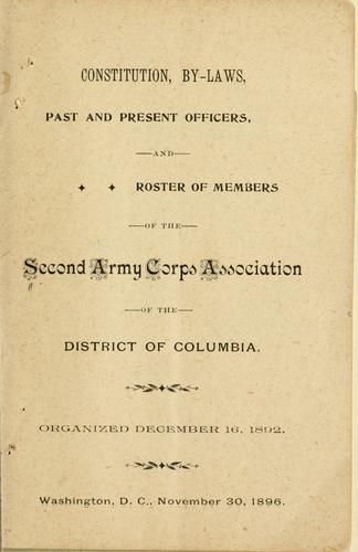 Cover for Constitution, by-laws, past and present officers, and roster of members of the Second army corps association of the District of Columbia ...