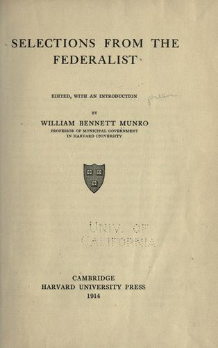 Cover for Selections from the Federalist