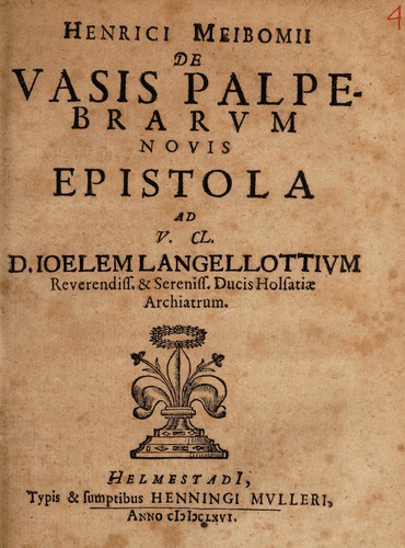 Cover for De vasis palpebrarum novis epistola ad V. Cl. D. Joelem Langellottium ...