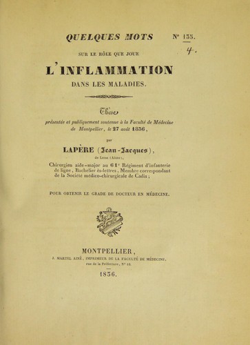 Cover for Quelques mots sur le r©þle que joue l'inflammation dans les maladies