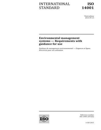 Cover for ISO 14001 : 2015, Third Edition