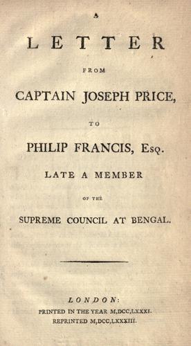 Cover for A letter from Captain Joseph Price to Philip Francis
