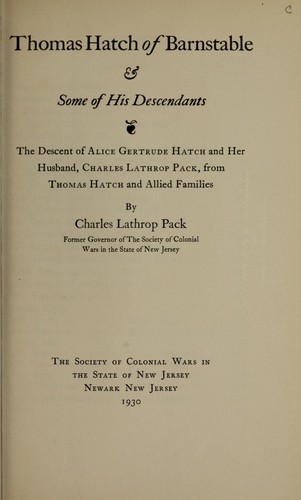Cover for Thomas Hatch of Barnstable & some of his descendants
