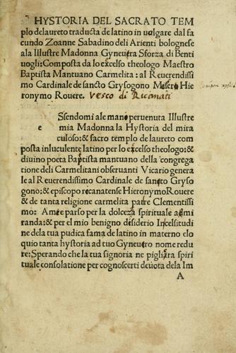 Cover for Hystoria del Sacrato Templo delaureto