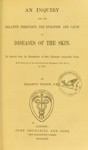 Cover for An inquiry into the relative frequency, the duration, and cause of diseases of the skin