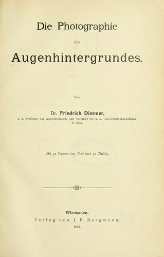 Cover for Die Photographie des Augenhintergrundes