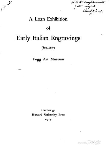 Cover for A loan exhibition of early Italian engravings (intaglio) Fogg Art Museum.