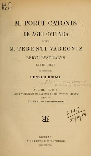 Cover for M. Porci Catonis De agri cultura liber