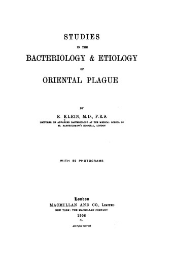 Cover for Studies in the bacteriology & etiology of oriental plague