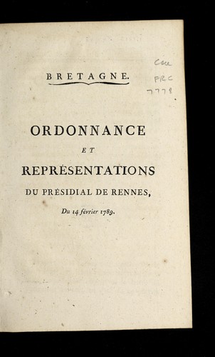 Cover for ... Ordonnance et repre sentations