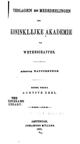 Cover for Verslagen en mededeelingen der Koninklije akademie van wetenschappen: Afdeeling natuurkunde