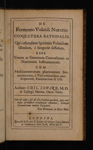 Cover for De fermento volatili nutritio conjectura rationalis ... Cum medicamentorum plurimorum stomachicorum ... examinatione et usu