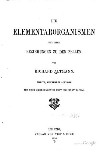 Cover for Die Elementarorganismen und ihre Beziehungen zu den Zellen