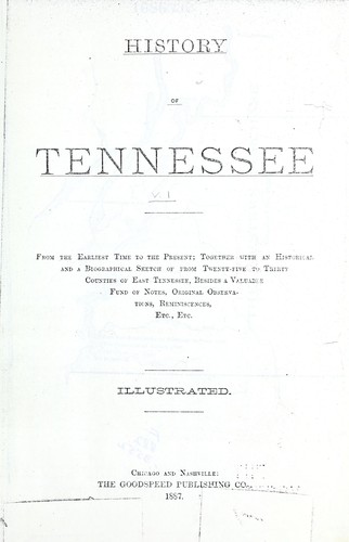 Cover for History of Tennessee from the earliest time to the present