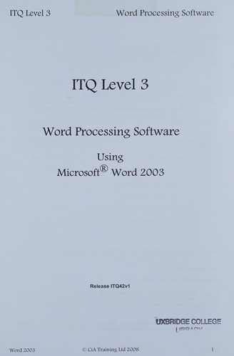 Cover for ITQ Level 3 Word Processing Software Using Word 2003