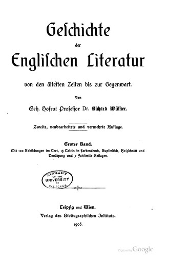 Cover for Geschichte der englischen Literatur von den ältesten Zeiten bis zur Gegenwart.