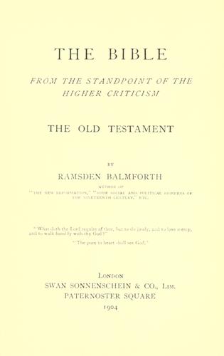 Cover for The Bible from the standpoint of the higher criticism