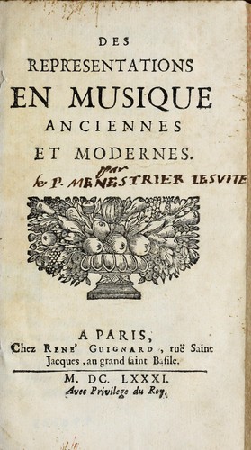 Cover for Des representations en musique anciennes et modernes.