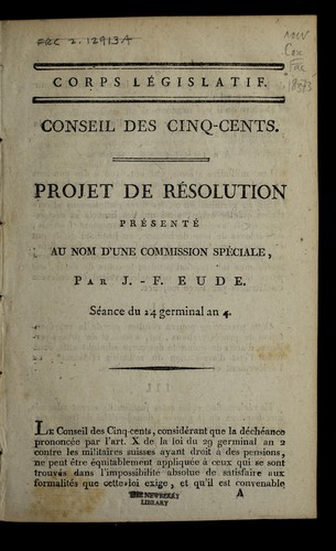 Cover for Projet de re solution pre sente  au nom d'une commission spe ciale