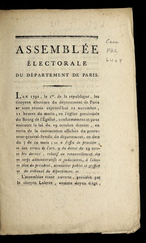 Cover for Assemble e e lectoral du de partement de Paris
