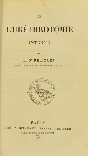 Cover for De l'ur©♭throtomie interne
