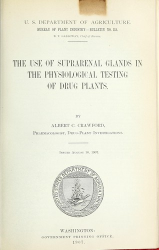 Cover for The use of suprarenal glands in the physiological testing of drug plants