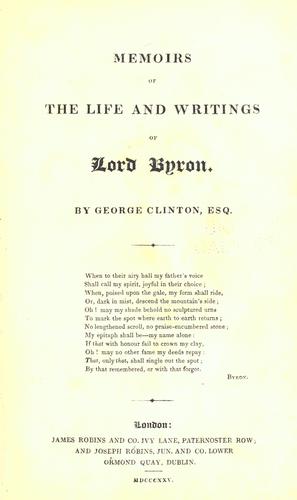 Cover for Memoirs of the life and writings of Lord Byron