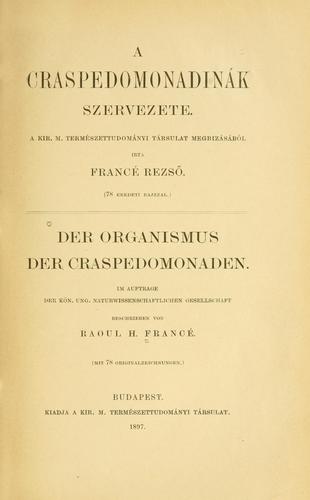 Cover for Der Organismus der Craspedomonaden.