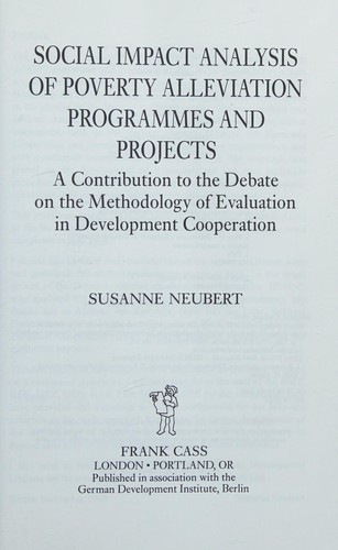 Cover for Social impact analysis of poverty alleviation programmes and projects