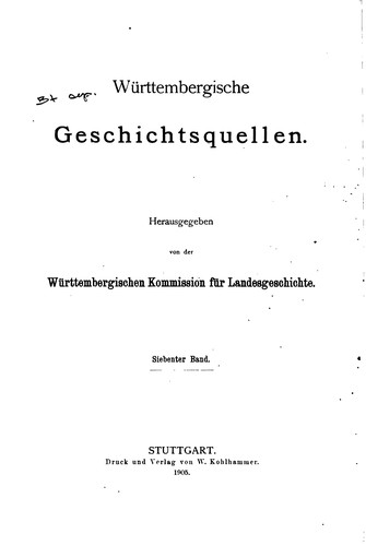Cover for Württembergische geschichtsquellen