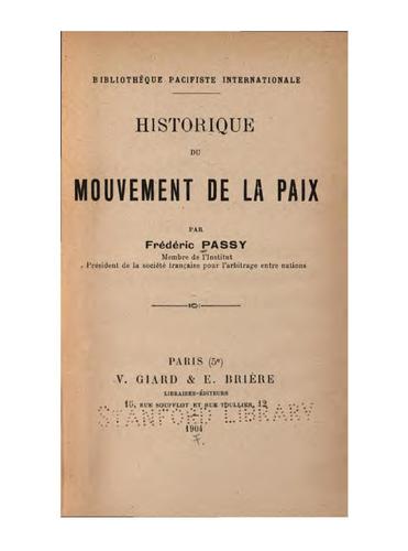Cover for Historique du mouvement de la paix