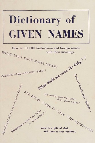 Cover for Dictionary of given names with origins and meanings