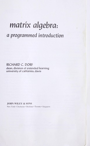 Cover for Matrix algebra