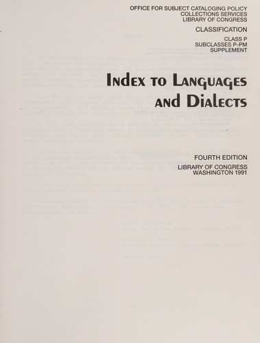 Cover for Classification. Class P. Subclasses P-PM. Supplement. Index to languages and dialects