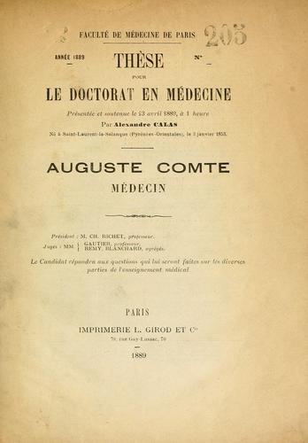 Cover for Auguste Comte, médecin