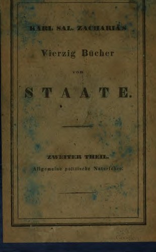 Cover for Karl Salomo Zachariä's Vierzig Bücher vom Staate.