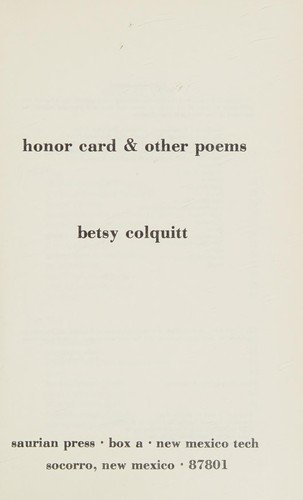 Cover for Honor card & other poems