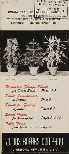Cover for Ornamental greenhouse plants for florists and growers