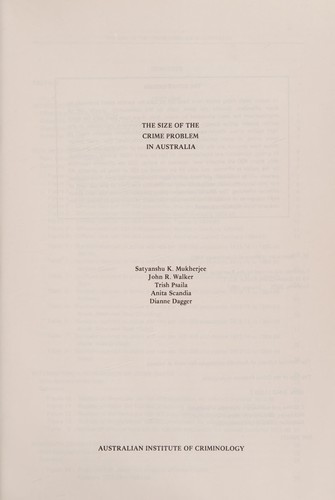 Cover for The Size of the crime problem in Australia