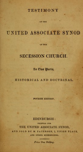 Cover for Testimony of the United Associate Synod of the Secession Church