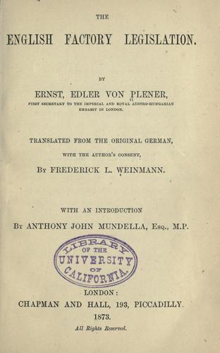 Cover for The English factory legislation