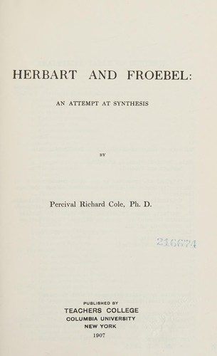 Cover for Herbart and Froebel