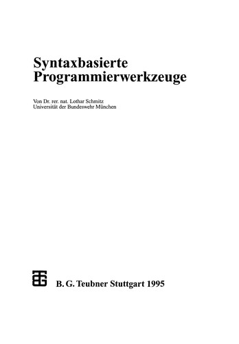 Cover for Syntaxbasierte Programmierwerkzeuge